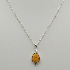 Inlaid Yellow Faux Stone and Silver Adjustable Necklace